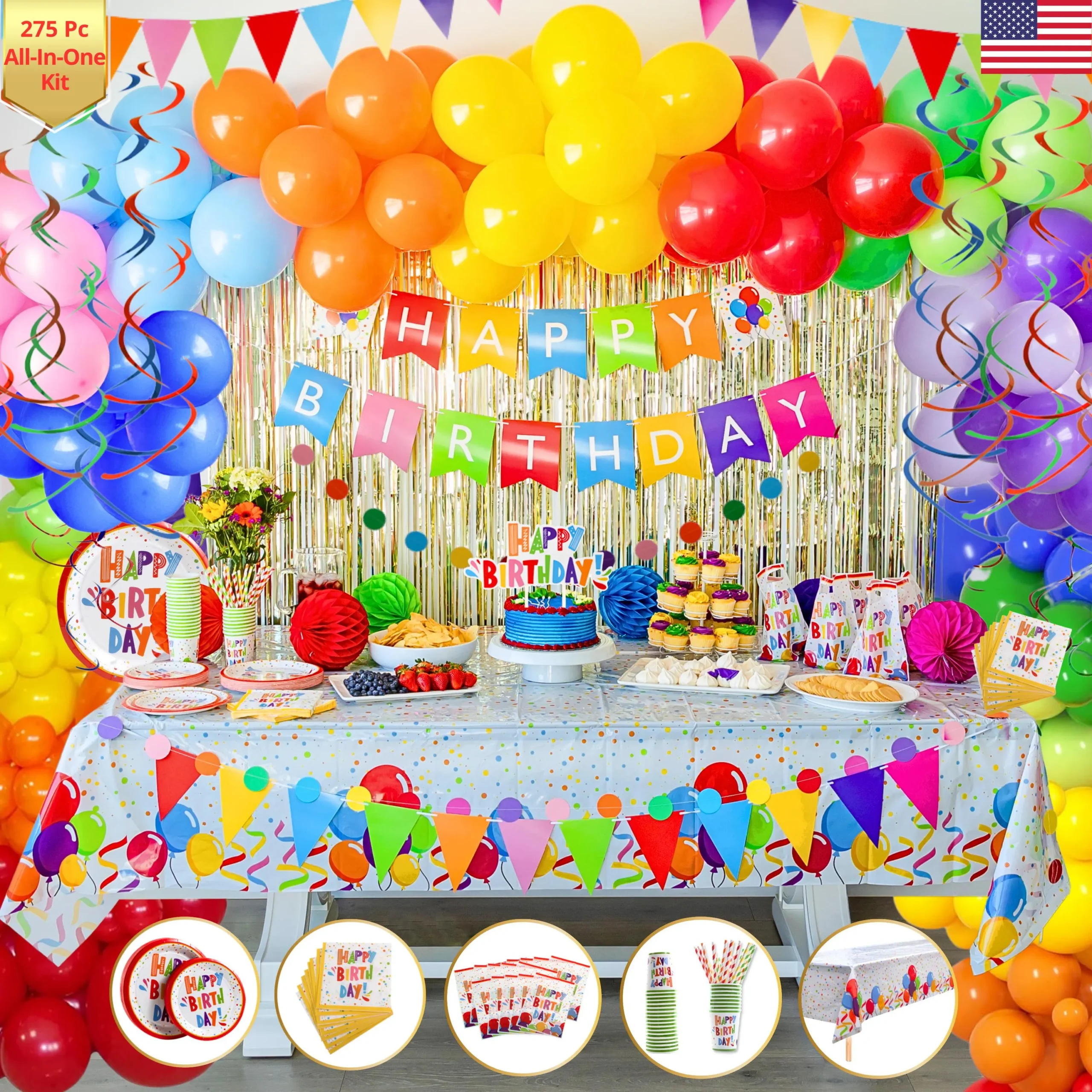275pc Colorful Birthday Decorations For