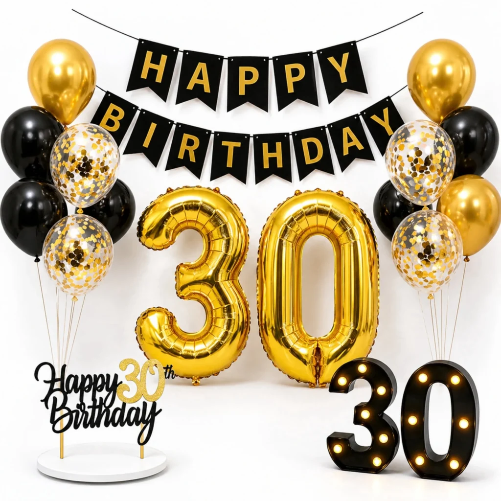 30th Birthday Decorations Kit Birthday Banner Cake Topper Black And Gold Party Supplies With LED Light Up Marquee Numbers 30th Birthday Decorations Kit Birthday Banner Cake Topper Black And Gold Party Supplies With LED Light Up Marquee Numbers