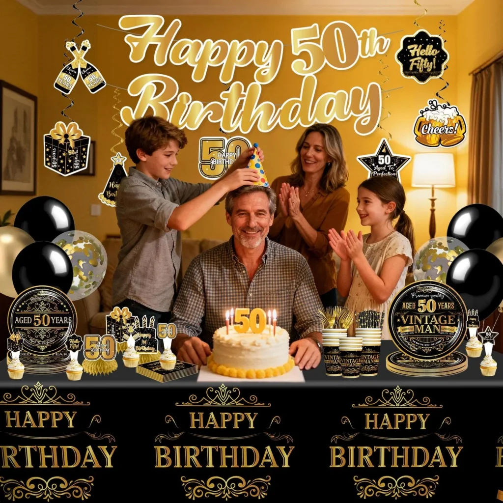 50th Birthday Decorations For Men 206pcs Black And Gold All In One 50th Birthday Party Supplies With Plates Napkins Banner Tablecloth Cake Topper Centerpieces Service 25 Guests 50th Birthday Decorations For Men 206pcs Black And Gold All In One 50th Birthday Party Supplies With Plates Napkins Banner Tablecloth Cake Topper Centerpieces Service 25 Guests