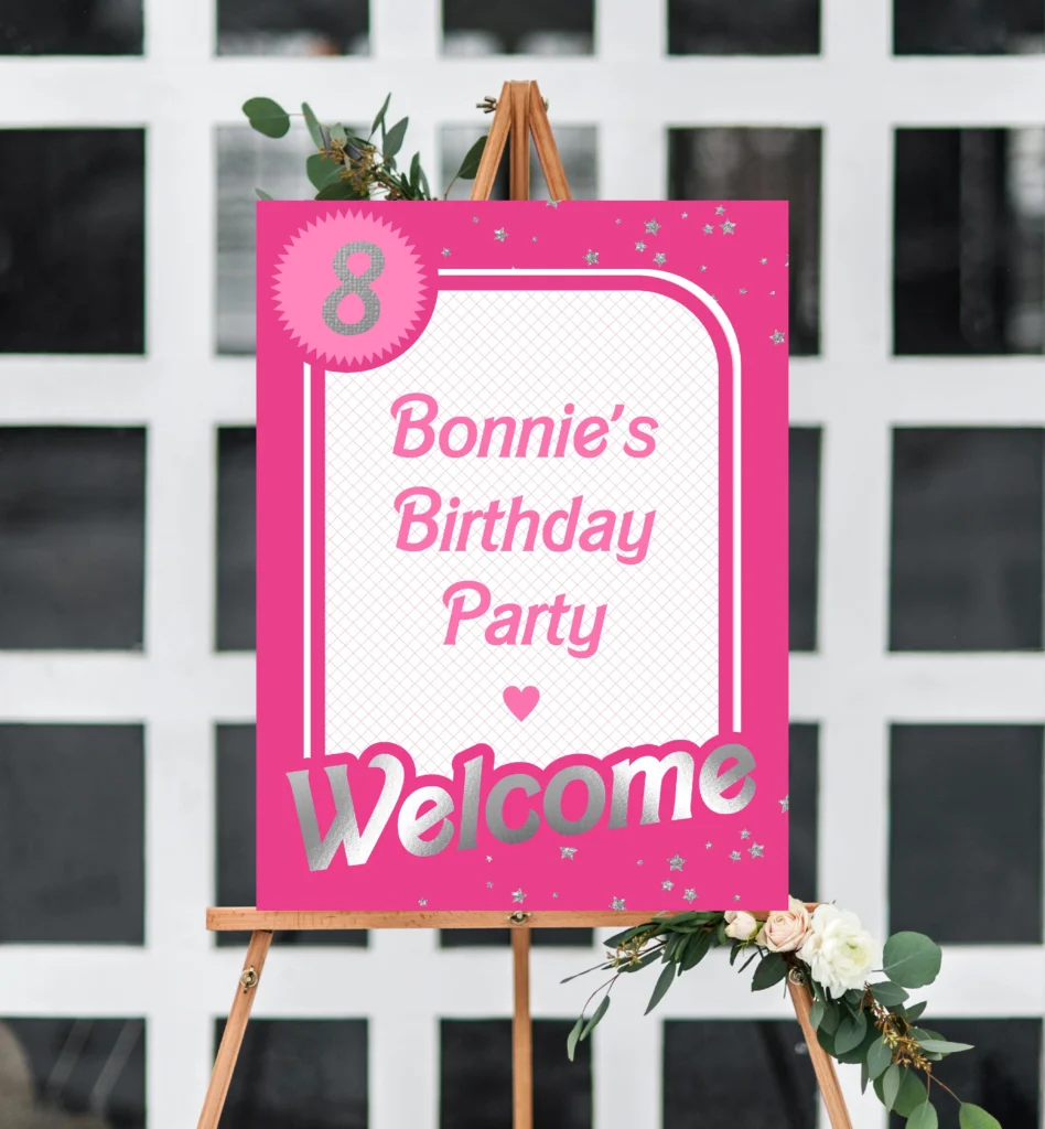 Barbie Party Hot Pink Silver Printable Welcome Sign Template Barbie Party Hot Pink Silver Printable Welcome Sign Template