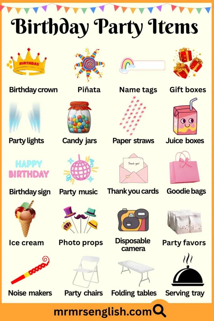 Birthday Party Items Names Birthday Party Items Names