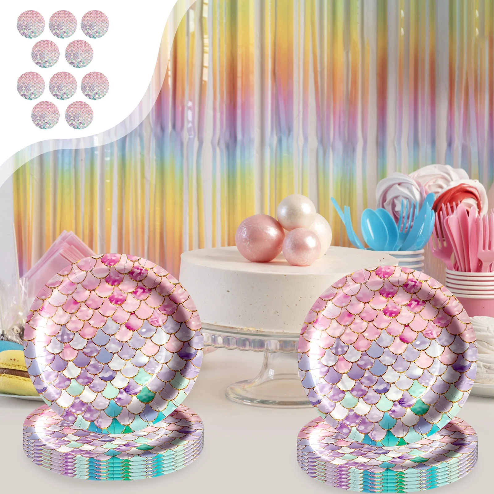 Birthday Party Supplies 20 Piece Disposable Tableware Set Colorful Scale Paper Plates Cups Napkins Under The Sea Theme Decorations