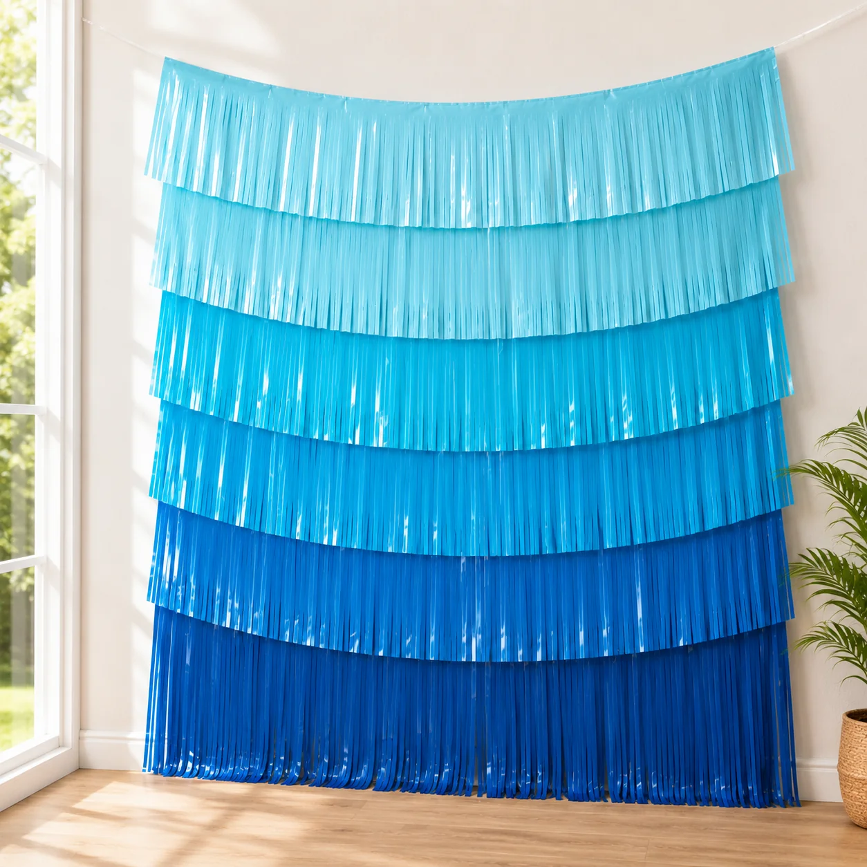 Blue Plastic Fringe Banner Backdrop 5ft X 7 3ft Pool Party