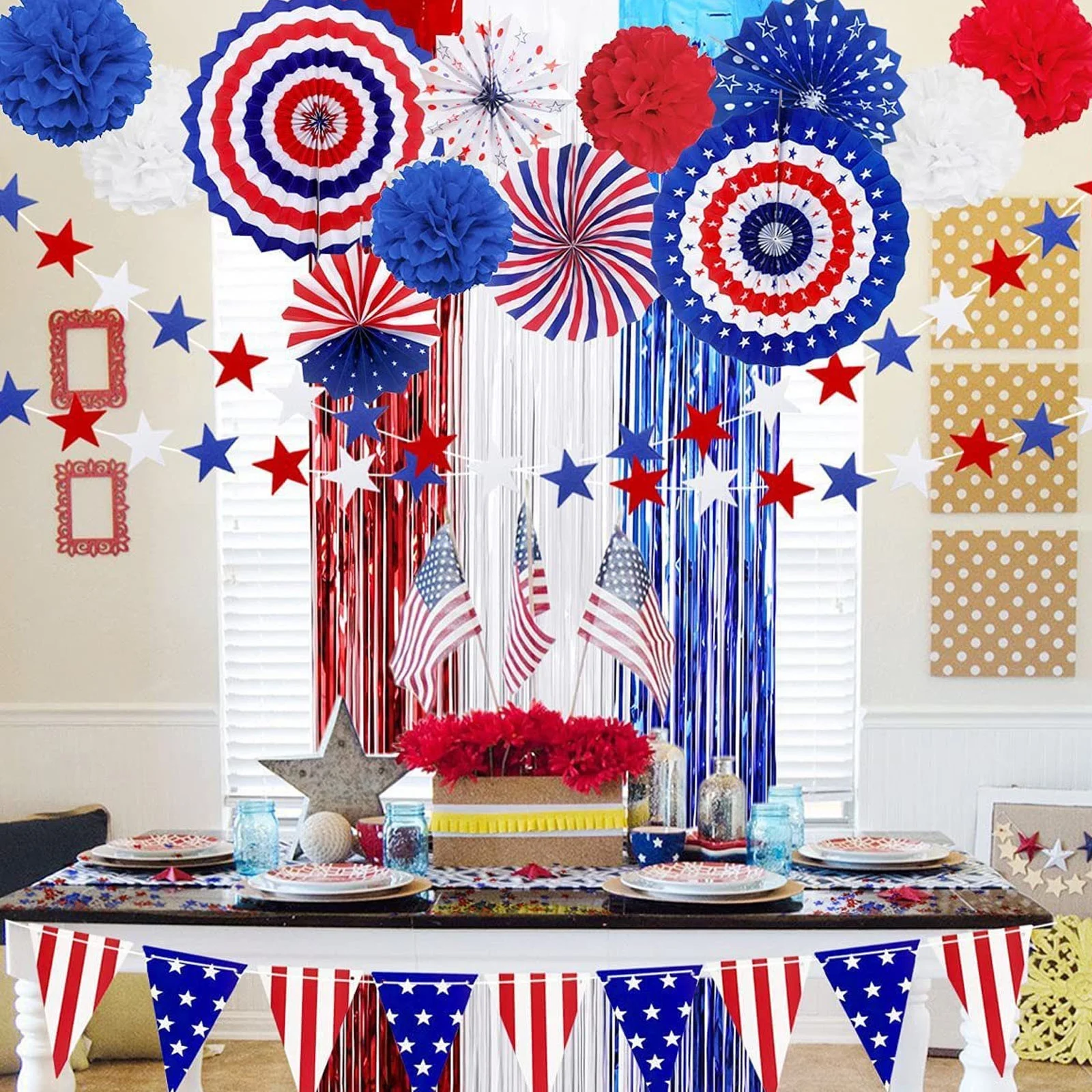 Fourth July Accessories Fourth July Party Decorations Set Flag Party Supplies Red White Blue Paper Fans Flag Flags Star Streamers Election Set