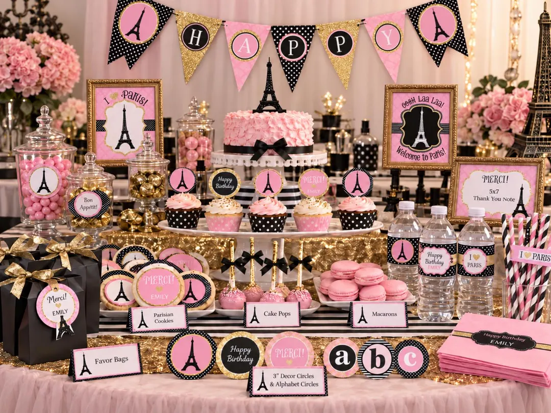 Glam Paris Birthday Girls Pink Black And