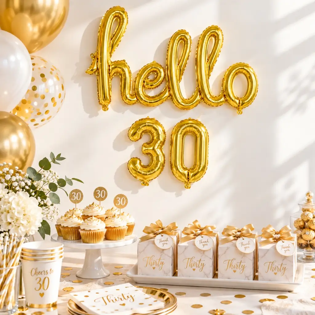 Gold Hello 30 Birthday Foil Balloon Banner