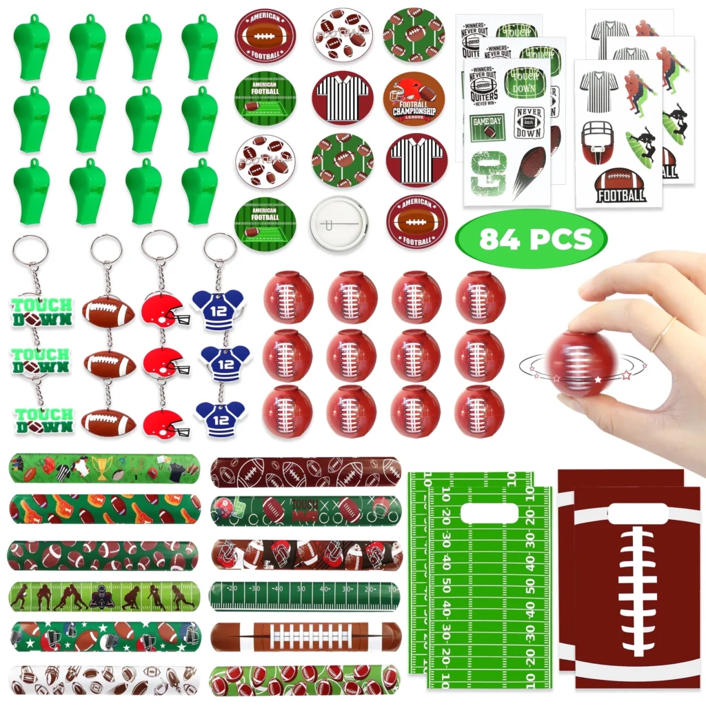 Happy Greetings Football Party Favors 84 Pcs Slap Bracelet Keychain Stickers Spinner Ball Treat Bag Whistle For Kids Football Birthday Supply Happy Greetings Football Party Favors 84 Pcs Slap Bracelet Keychain Stickers Spinner Ball Treat Bag Whistle For Kids Football Birthday Supply