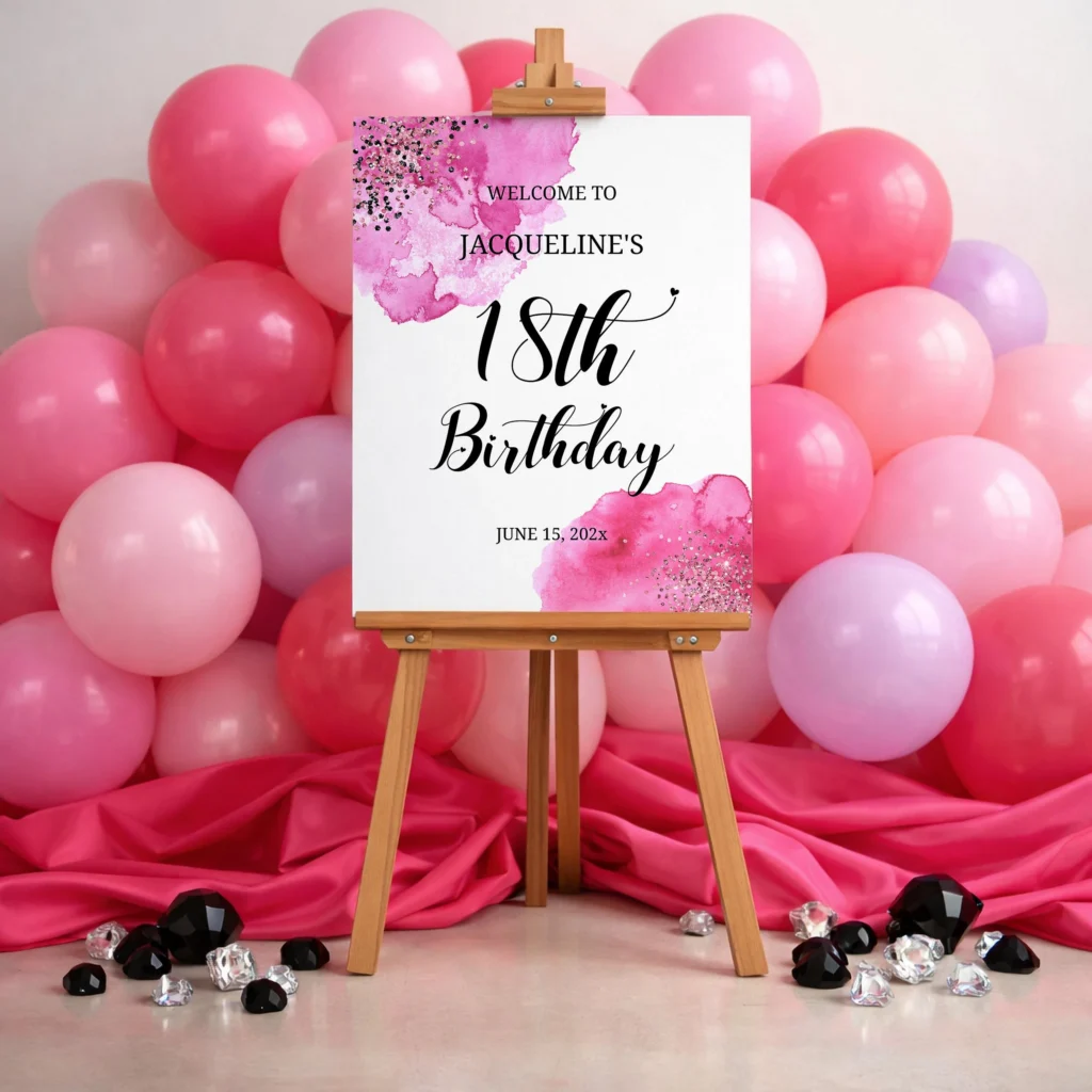 Hot Pink Birthday Welcome Sign Editable Hot Pink Birthday Welcome Sign Editable