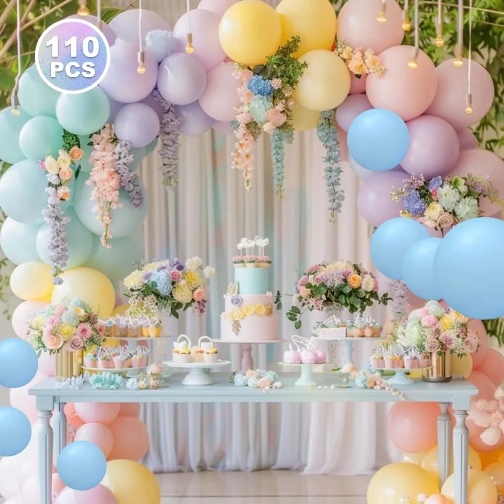 JOYYPOP Pastel Balloons 110 Pcs Pastel Balloon Garland Kit Different Sizes 5 10 12 18 Inch Pastel Rainbow Balloons Baby Shower Wedding Party Decorati