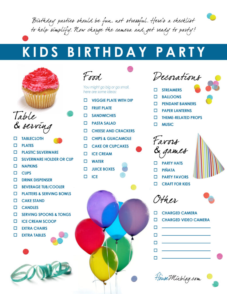 Kids Birthday Party Checklist Kids Birthday Party Checklist