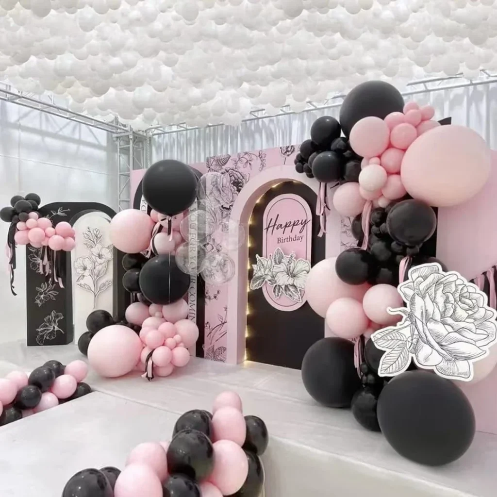 Pink And Black Balloon Garland Kit