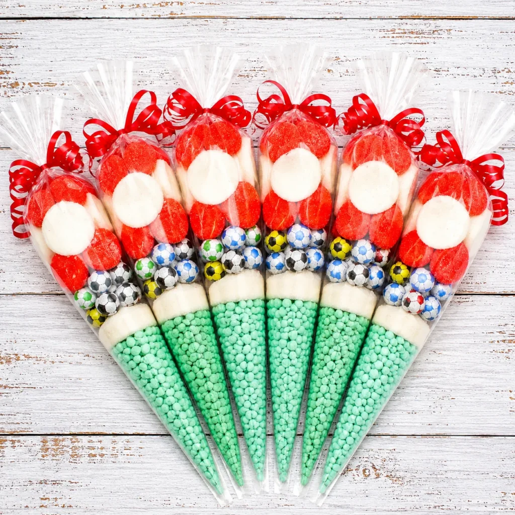 Prefilled Red And White Football Inspired Sweet Cone Prefilled Red And White Football Inspired Sweet Cone