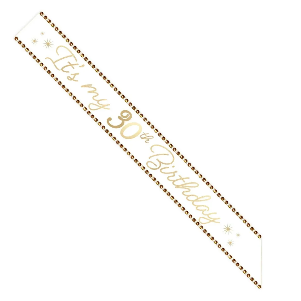 Rhinestone Golden Age Birthday Satin Sash 30in