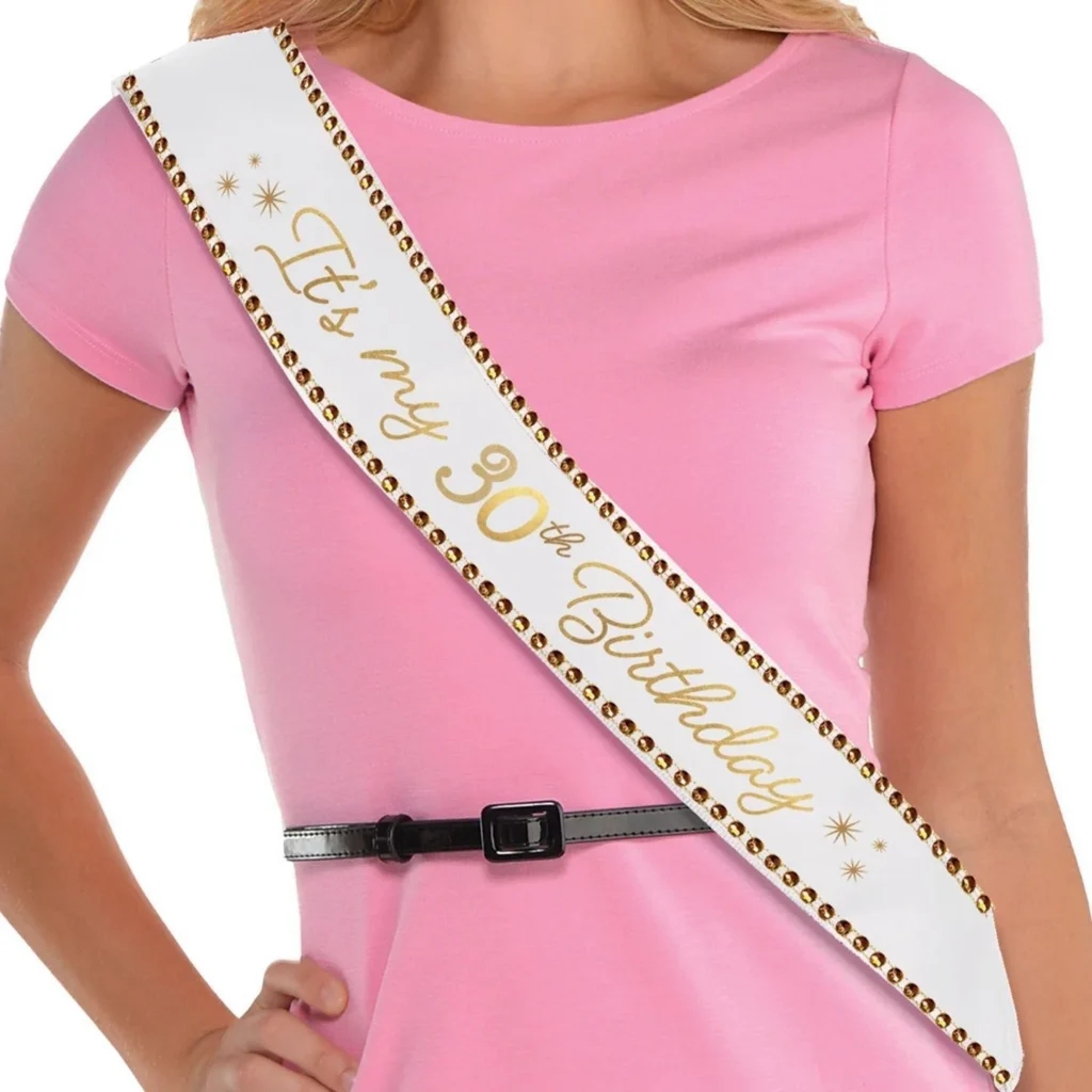 Rhinestone Golden Age Birthday Satin Sash 30in