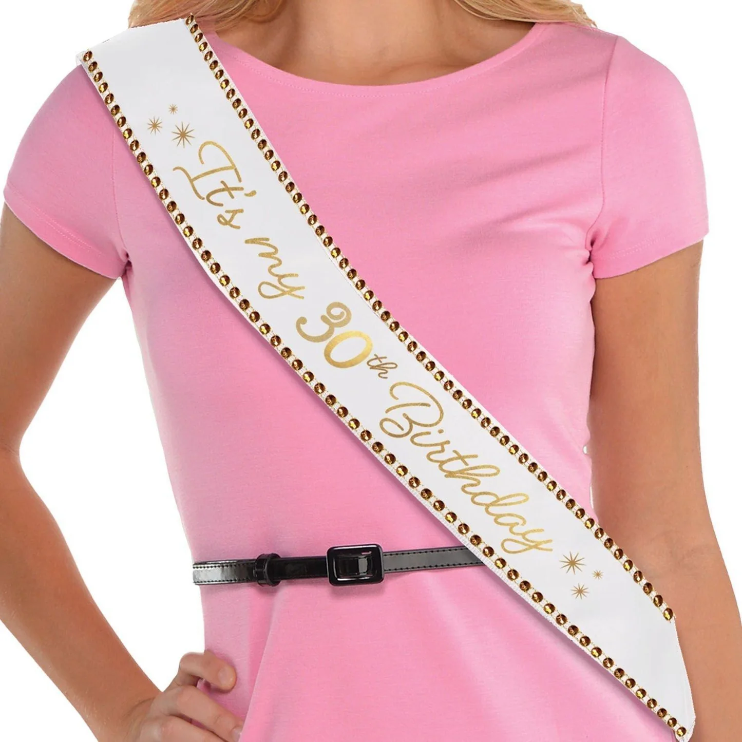Rhinestone Golden Age Birthday Satin Sash 30in