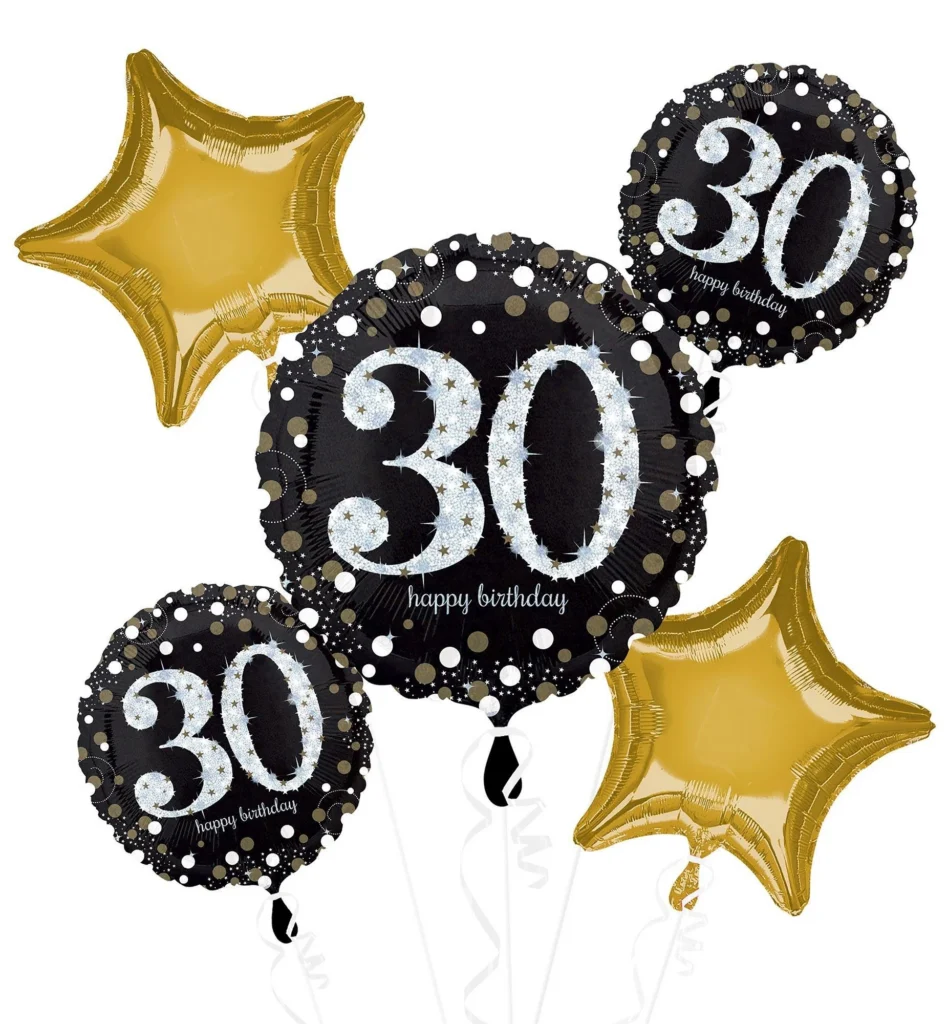 Sparkling Celebration 30th Birthday Foil Balloon Bouquet 5pc