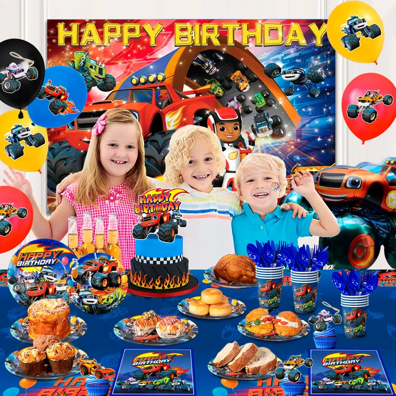 The Holiday Aisle 140pcs Monster Truck Party Suppliesmonster Truck Birthday Decorations Tableware Set W112068007