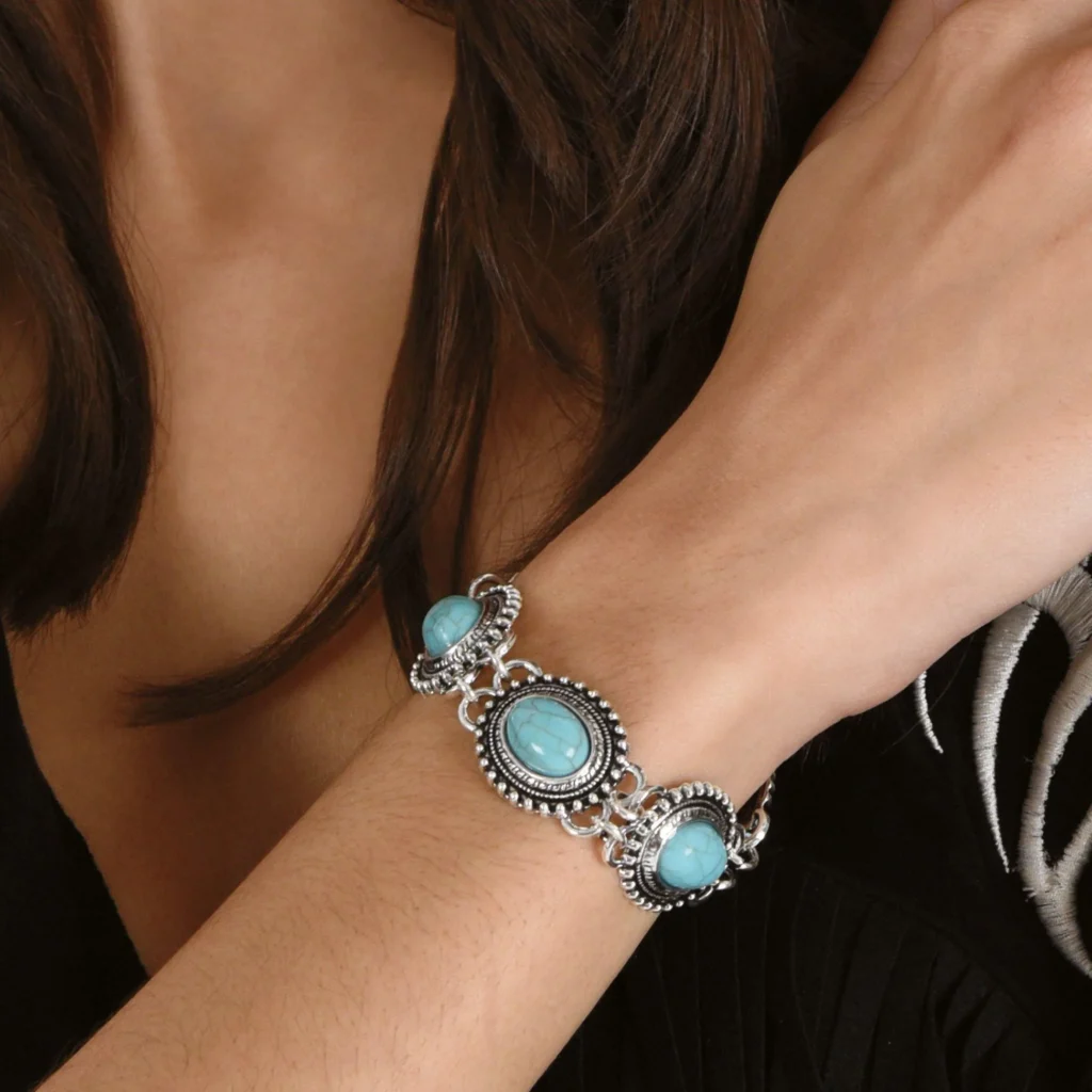 Western Faux Turquoise Metal Jewelry Set 3pc Western Faux Turquoise Metal Jewelry Set 3pc